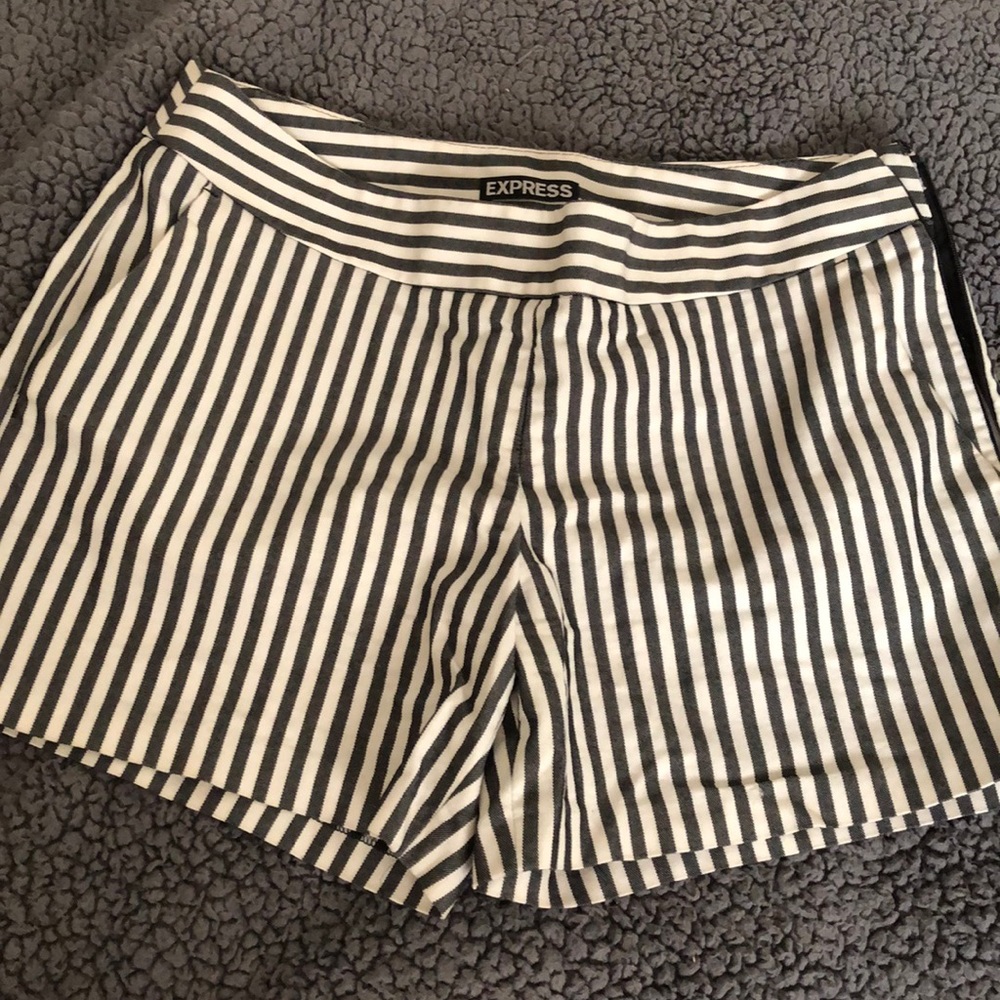 Express black and white striped shorts